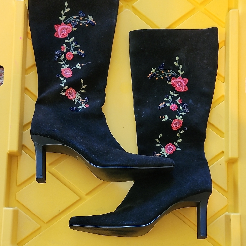 Vintage Embroidered Black Vis A Vie Women's Boots 9